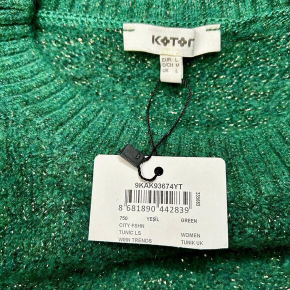 NWT Koton Sweater In Green with Gold Metallic Thread Size L Holidays Christmas - Picture 3 of 4